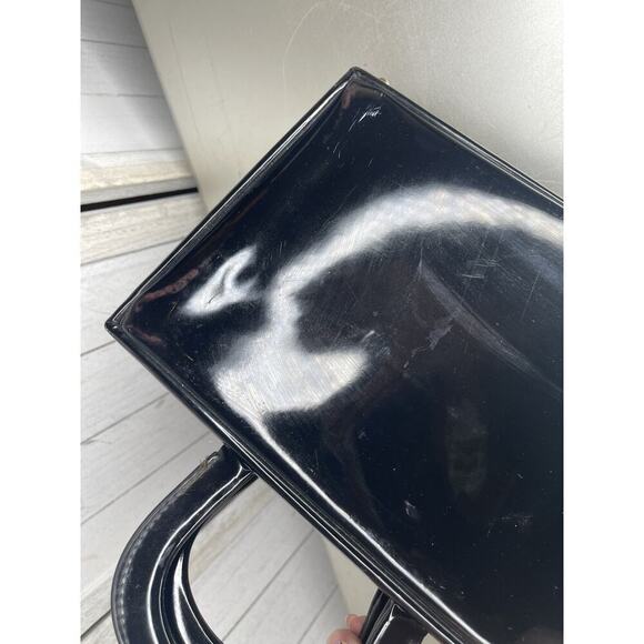 Vintage Black Patent Leather Structured Handbag Box Satchel With Lock 60s 50s - Picture 5 of 9